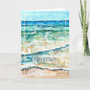 Tarjeta Beach Coastal Resumen Arte Pintado Feliz Cumpleaño