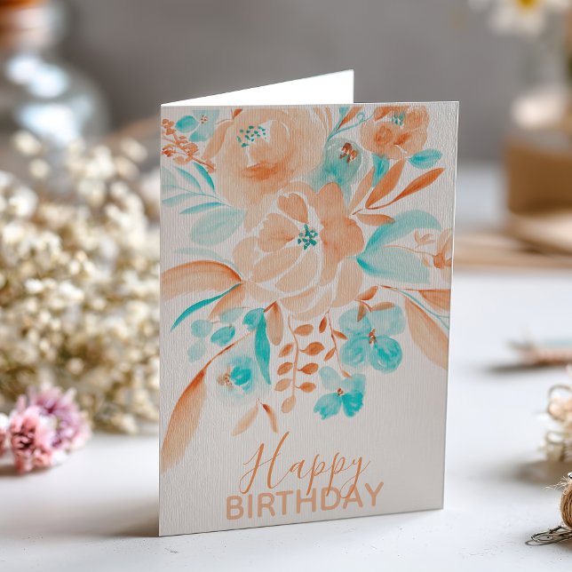 Tarjeta Beach cool floral watercolor happy birthday photo (Beach cool floral watercolor happy birthday photo card)