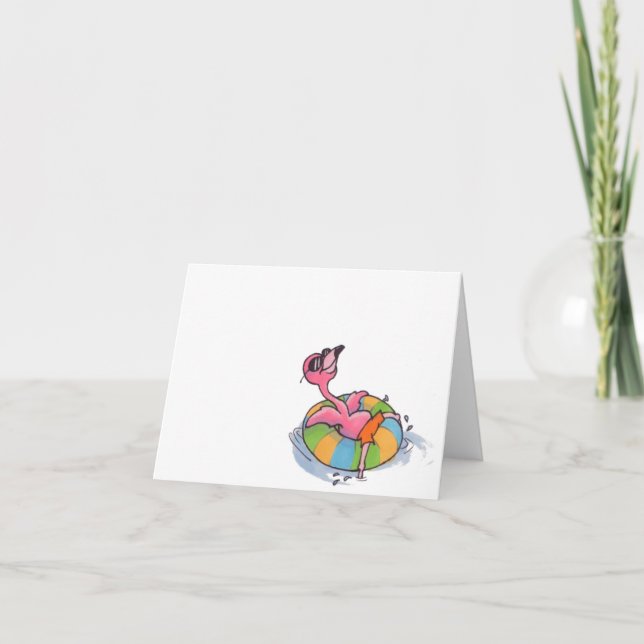 Tarjeta Beach Flamingo Tubing Notecard (Anverso)