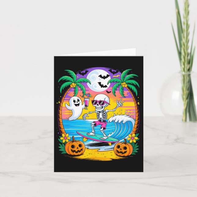 Tarjeta Beach Funny Halloween Vibes Summerween Skeleton Gh (Anverso)