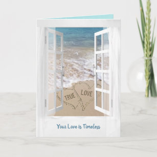 Tarjeta Beach Hearts in Window for Newlyweds Card