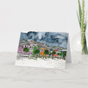 Tarjeta beach houses tropical art drawing
