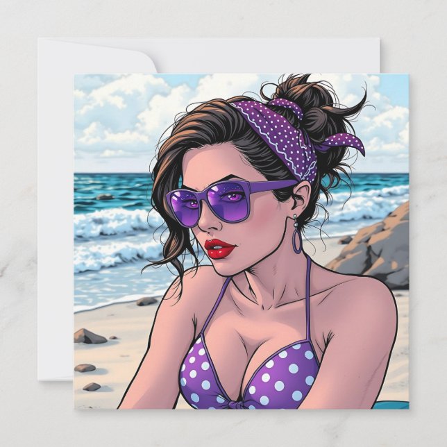 Tarjeta Beach Lady en tonos, bikini y Bandana (Anverso)