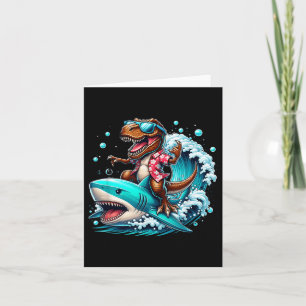 Tarjeta Beach Lover T-rex Dinosaur Riding Shark Surfing Oc