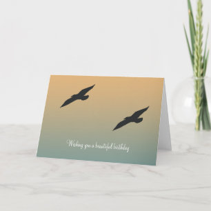 Tarjeta Beach Seagulls Naranja Blue Birday