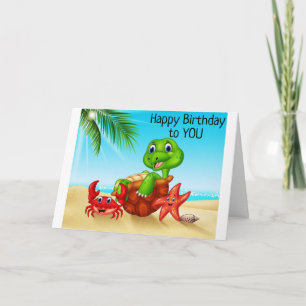 TARJETA BEACH TURTLE DICE *TIENES DIVERSIÓN EN TU CUMPLEAÑ