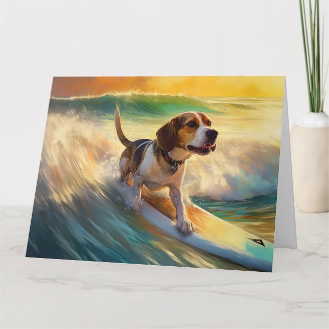 Tarjeta Beagle Beach Surfing Painting (Anverso)