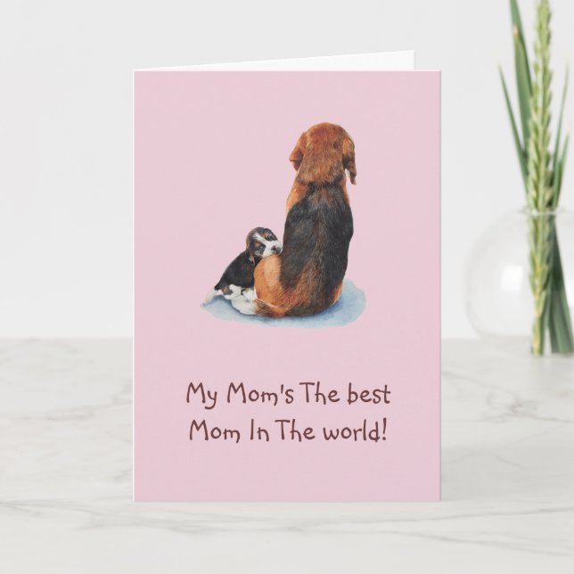 Tarjeta Beagle cachorro con verso para mamá (Anverso)
