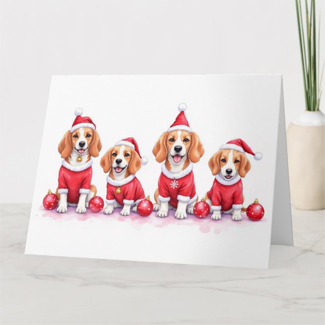 Tarjeta Beagle Christmas Dress Santa Hat (Anverso)