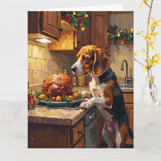 Tarjeta Beagle Christmas Kitchen Counter Sniffer (flor amarilla)