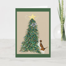 Beagle con Mapache en el Árbol de Navidad