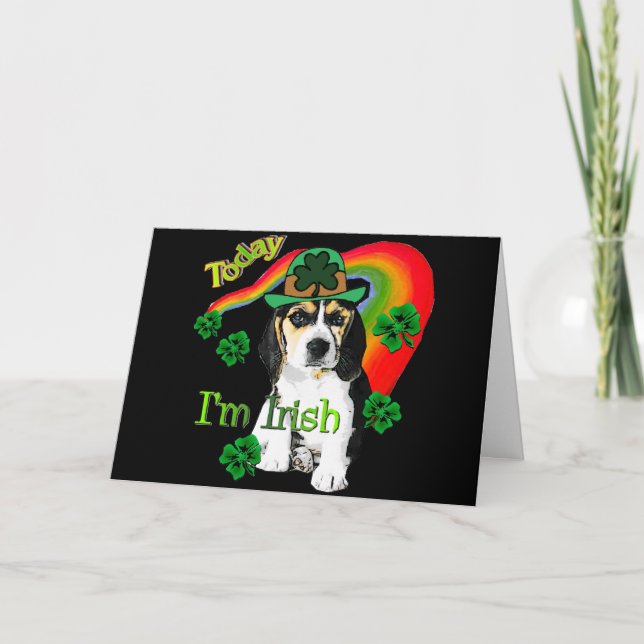 Tarjeta Beagle del Día de San Patricio (Anverso)