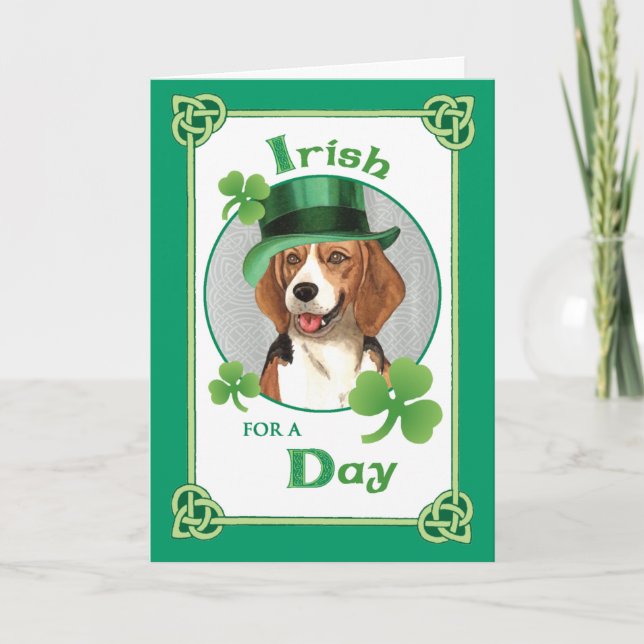 Tarjeta Beagle del Día de San Patricio (Anverso)