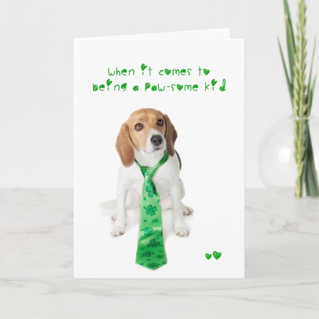 Tarjeta Beagle del niño de Pawsome del día del St Patricks (Anverso)