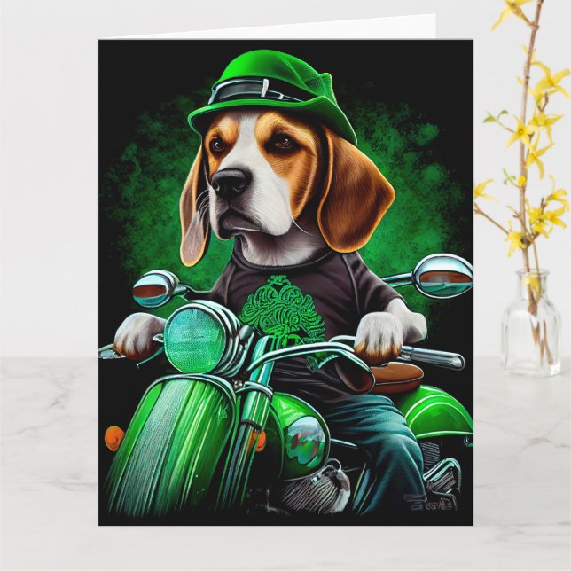 Tarjeta Beagle Dog conduciendo en bicicleta el Día de San  (flor amarilla)
