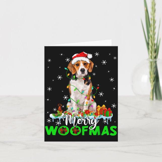 Tarjeta Beagle Dog Merry Woofmas Funny Xmas Lights Santa H (Anverso)