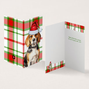 Tarjeta Beagle Dog Red and Green Plaid Holiday Card