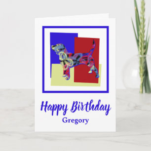 Tarjeta Beagle Dog Silhouette rojo azul amarillo cumpleaño