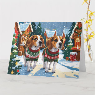 Tarjeta Beagle Dogs Navidades Snow Holiday