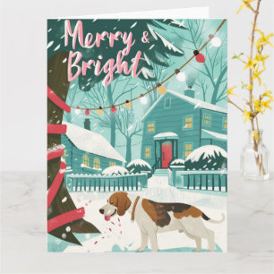 Tarjeta Beagle en Navidades de nieve