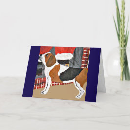 Tarjeta Beagle ladrando a Santa