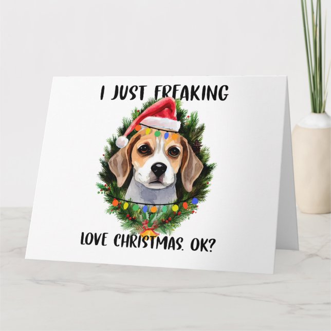 Tarjeta Beagle me encanta la Navidad ok Navidad (Anverso)