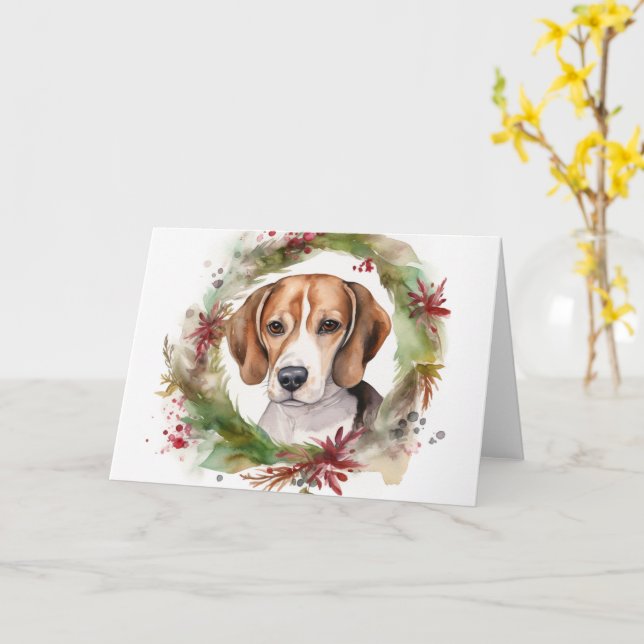 Tarjeta Beagle Navidades Wreath Festimes Pup (flor amarilla)