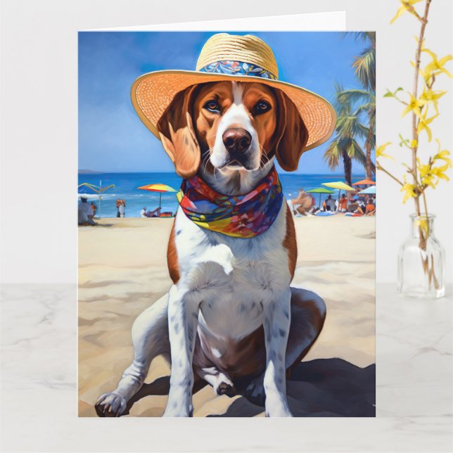 Tarjeta Beagle on Beach, regalo de verano para los amantes (flor amarilla)