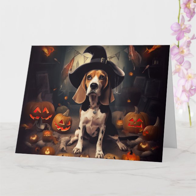 Tarjeta Beagle Pumpkins Halloween Scary (Orquídea)