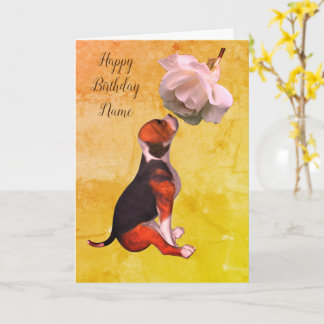 Tarjeta Beagle Puppy Rosa Arte Personalizado Cumpleaños