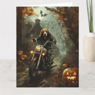 Tarjeta Beagle Riding Motorcycle Halloween Scary