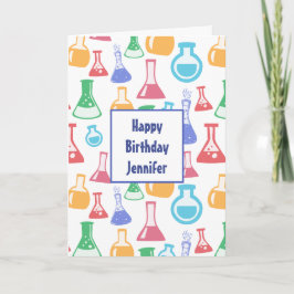 Tarjeta Beakers and Flask Fun Science Pattern Cumpleaños