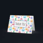 Tarjeta Beakers and Flask Fun Science Pattern Gracias<br><div class="desc">Gracias tarjeta con un patrón divertido y colorido. Los investigadores científicos vivirán con vasos y frascos de diferentes formas y tamaños en colores alegres y brillantes.</div>