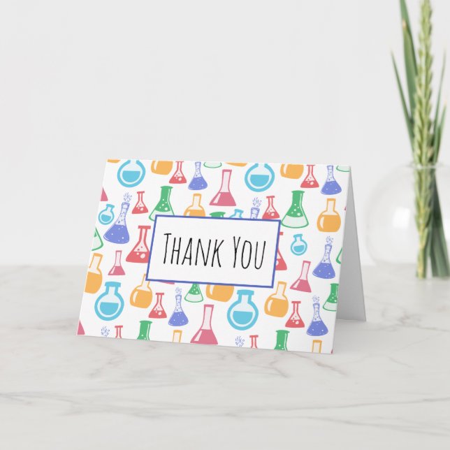 Tarjeta Beakers and Flask Fun Science Pattern Gracias (Anverso)