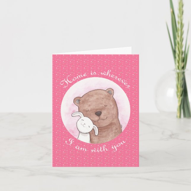 Tarjeta Bear and Bunny love Home está donde sea el anivers (Anverso)