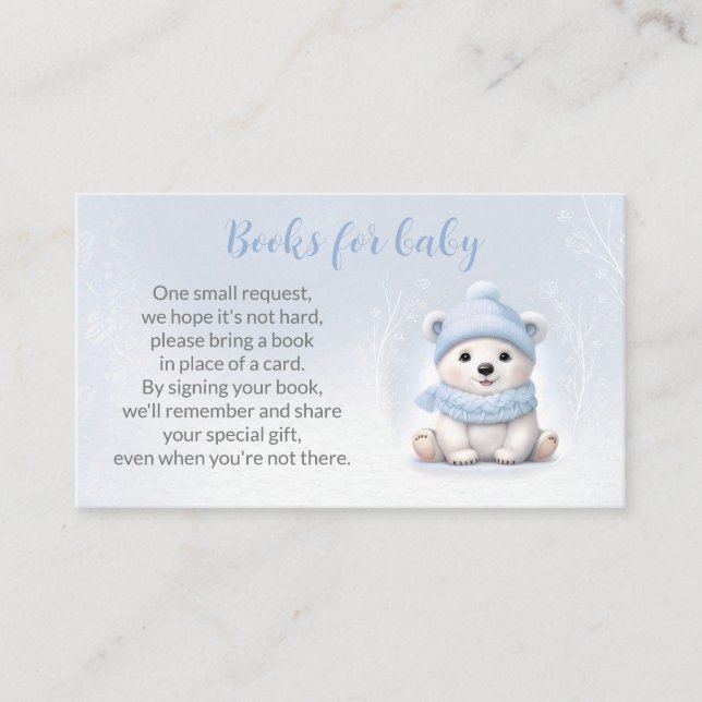 Tarjeta Bear Blue Winter Baby Shower Books For Bab (Anverso)