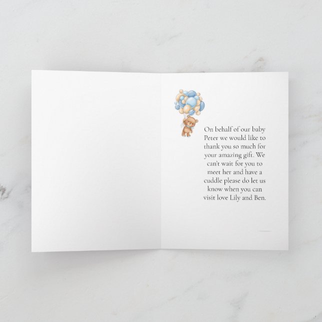 Tarjeta Bear de Oso Azul Globo Asombroso Regalo Gracias Ca (Interior)