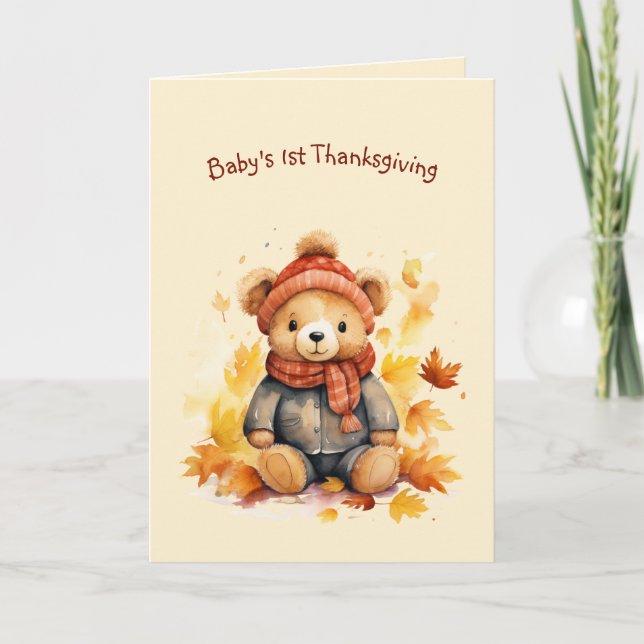 Tarjeta Bear el primer saludo de Acción de Gracias (Anverso)