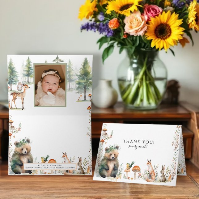 Tarjeta Bear Forest Cute AnimalsDeer Photo Baby Shower (Subido por el creador)