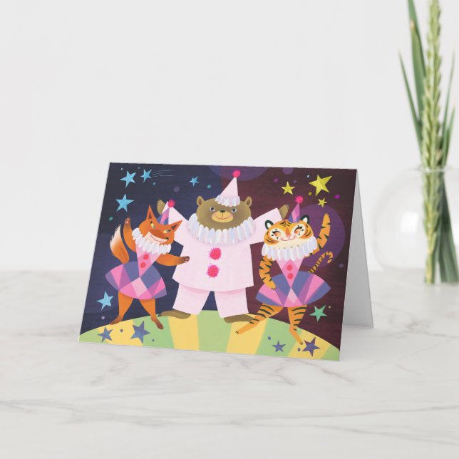 Tarjeta Bear, Fox y Tiger Pierrot Clowne Card (Anverso)