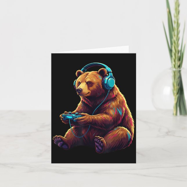 Tarjeta Bear Gaming Animal Video Games Funny Bear  (Anverso)
