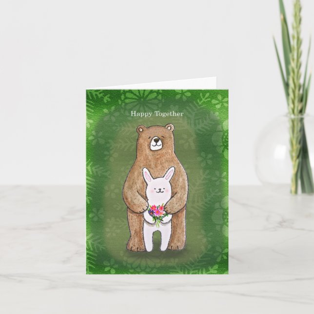 Tarjeta Bear y Bunny felices juntos amor a pareja (Anverso)
