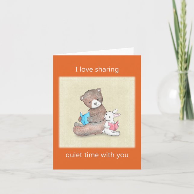 Tarjeta Bear y Bunny leyendo libros amor lindo y tranquilo (Anverso)