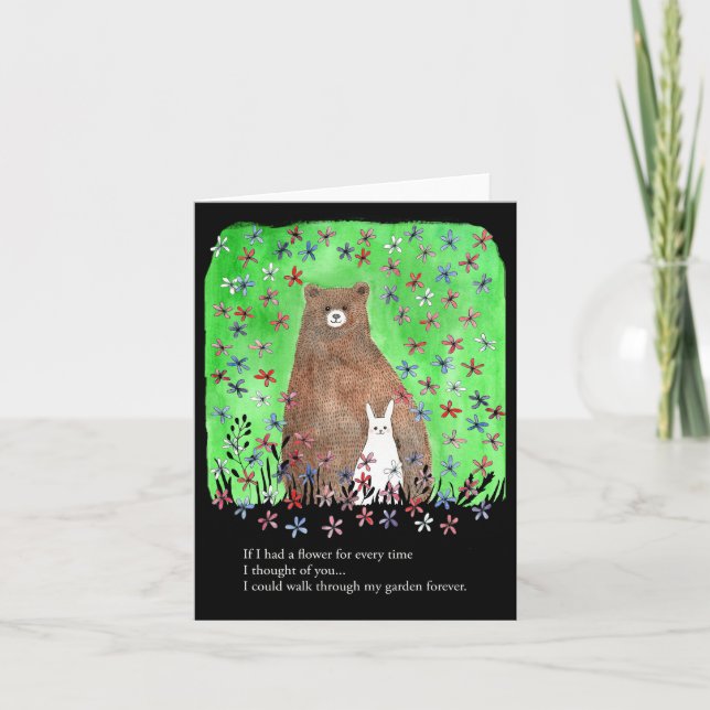 Tarjeta Bear y Bunny Romantic Floral Poetry Valentine (Anverso)