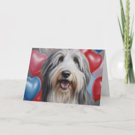 Tarjeta Bearded Collie Feliz con Globos Día de San Valentí