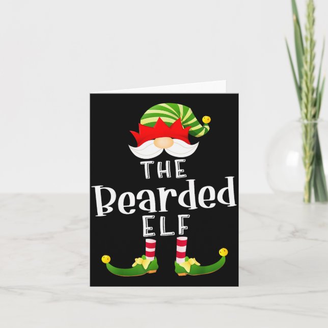 Tarjeta Bearded Elf Group Christmas Funny Pajama Party  (Anverso)