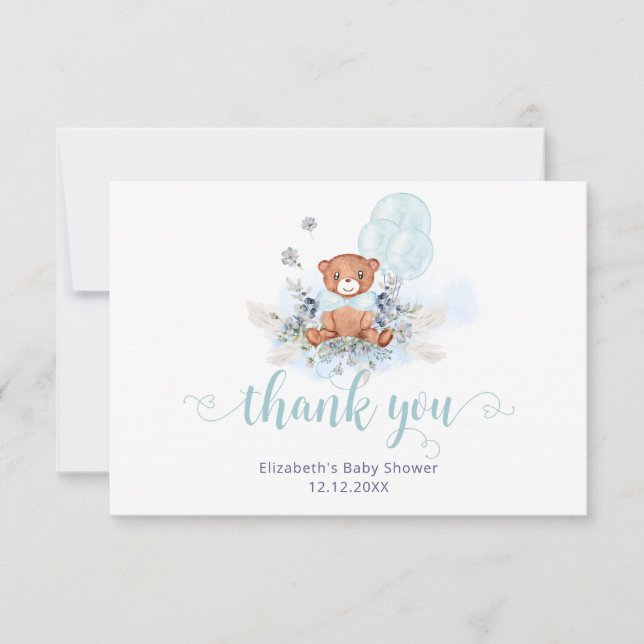 Tarjeta Bearly Wait Teddy Bear Boy Baby Shower Gracias (Anverso)