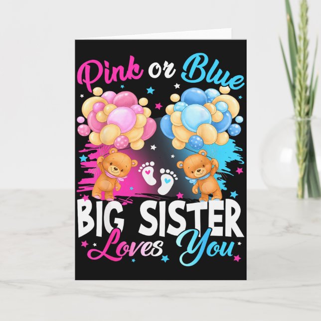 Tarjeta Bears Nk Or Blue Big Sister Loves You Gender Revea (Anverso)
