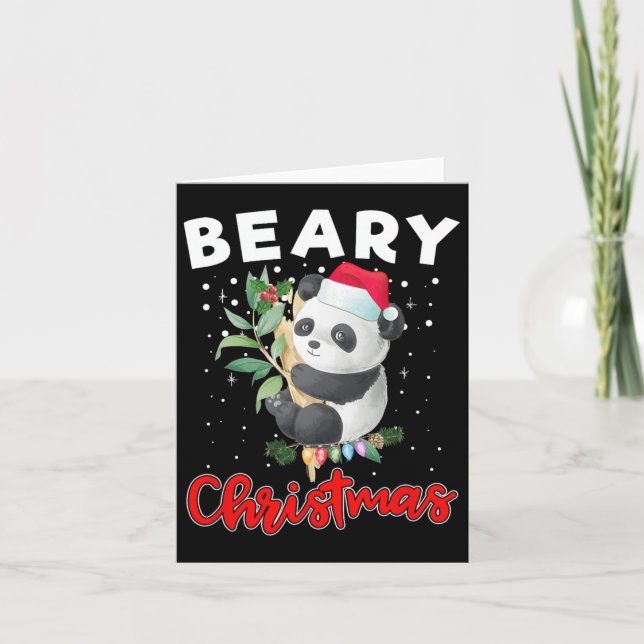 Tarjeta Beary Merry Christmas for Panda Bear Aovers Gracio (Anverso)