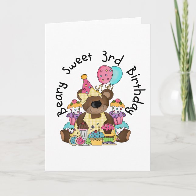 Tarjeta Beary Sweet 3er cumpleaños camisetas y regalos (Anverso)